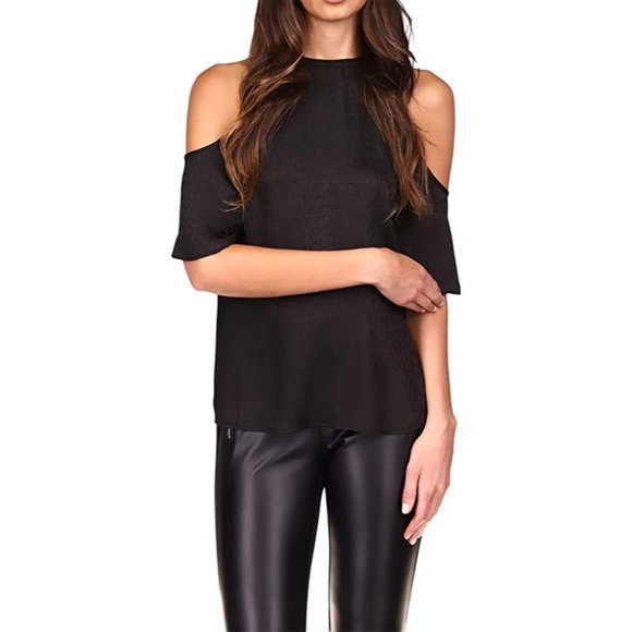 MICHAEL Michael Kors Cheetah Plisse Jacquard Chain Neck Cold-Shoulder Top Large - Picture 1 of 4